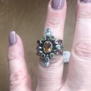 Vintage Estate Multi gemstone silver ring